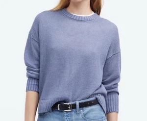 Madewell Linen Drop Shoulder Sweater Lightweight Relaxed Fit Slate Blue Size XS - Picture 1 of 12