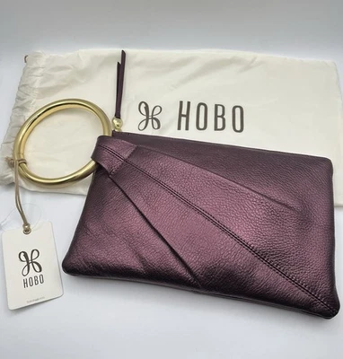 HOBO Sheila Ring Clutch In Metallic Plum Leather W/ Tags Wristlet Bag Gold tone - Image 1 of 4