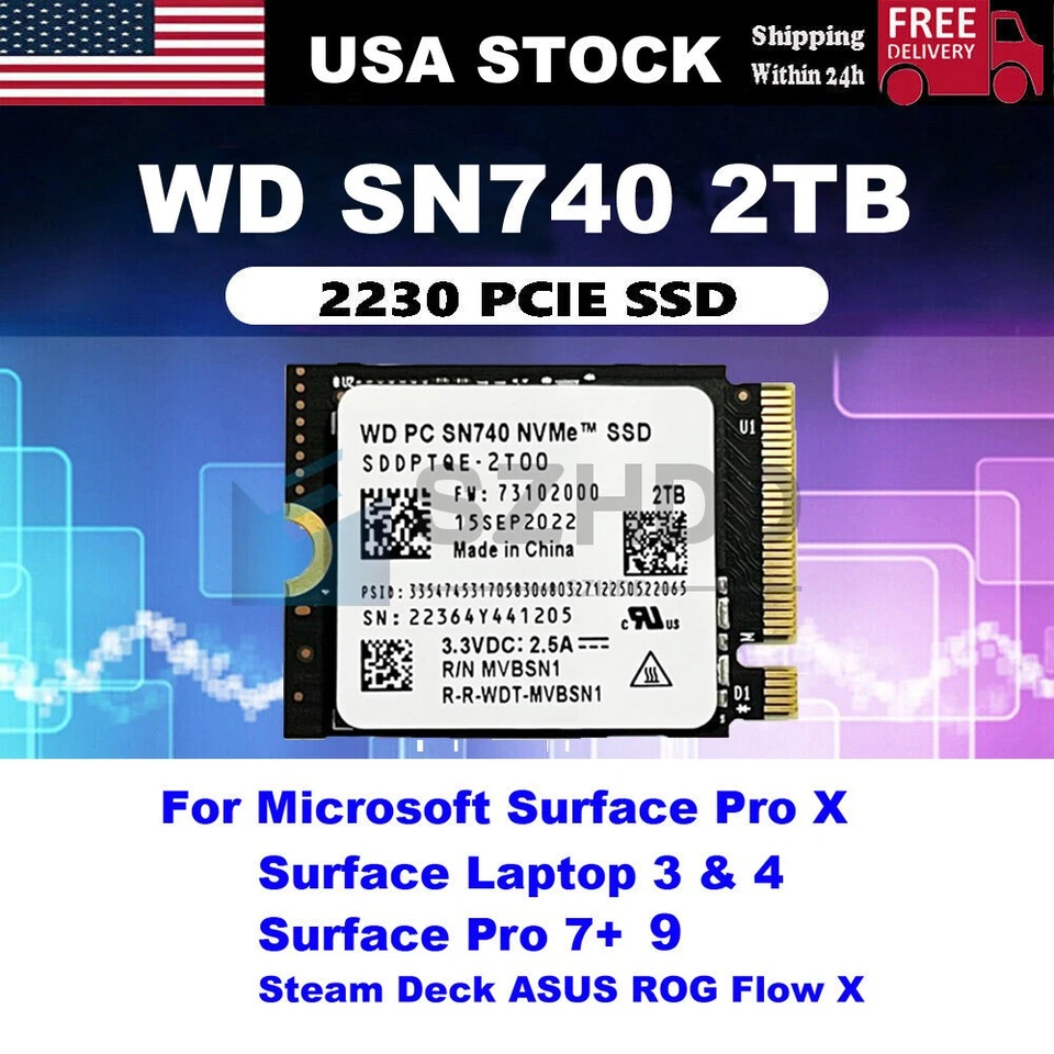 WD 2TB M.2 2230 SSD NVMe PCIe4x4 PC SN740 For Steam Deck ASUS ROG Dell Laptop - Image 1 of 4