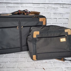 Vtg Atlantic Blue Luggage Suitcase And Carry On Bag Rare Inside Pattern - Picture 1 of 24