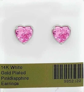 LAB CREATED 2.84 Cts PINK SAPPHIRE STUD EARRINGS 14K WHITE GOLD PLATED -NWT - Picture 1 of 5