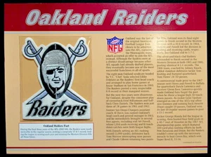 OAKLAND RAIDERS ~ Willabee & Ward NFL GOLDEN AGE FOOTBALL TEAM PATCH & INFO CARD - Picture 1 of 1