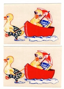Menge 2 Wassertransfer Aufkleber Cartoon Comic ENTEN BOOT sauber VINTAGE ORIGINAL - Bild 1 von 1