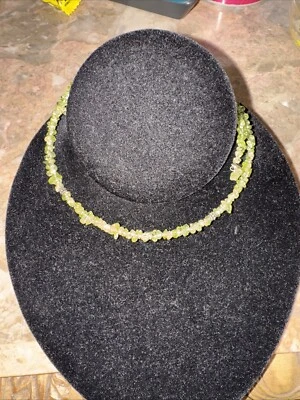 Sterling silver Spring Memory Wire Peridot Natural Uncut Gem Necklace choker 925 - Image 1 of 4
