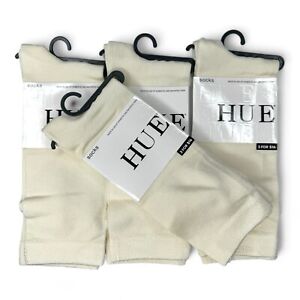 HUE Luster Flat Knit Sock Ivory Womens One Size U14650 Dress Socks 4 Pairs NEW