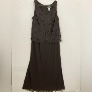 Alex Evenings Brown Embellished Silk Blend Evening Formal Maxi Dress size 20W - Picture 1 of 9