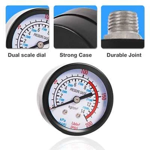 Air Pressure Gauge Back Mount 0/200psi 1/4" NPT Center Back Mount Pressure Gauge - Picture 1 of 7