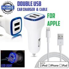 Double USB Universal BLUE LED CAR CHARGER & USB Cable For iPhone 5s,6s,7,8,X,XS