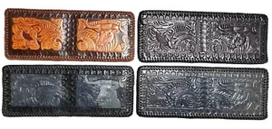 Handmade LONGHORN WALLET Genuine LEATHER with Edge LACING Mens Bi-fold Billfold - Picture 1 of 29