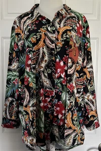 Attitudes by Renee Stretch Knit Floral Print Tunic Blouse Collar Plus Size 3X - Picture 1 of 15