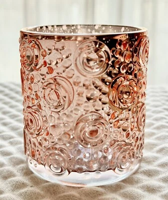 New Rose Gold Mercury Glass Circles & Spheres Pattern Votive Candle Holder 3.25” - Image 1 of 4