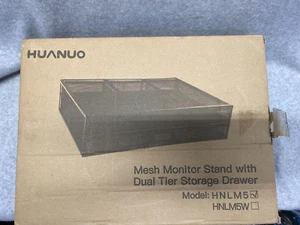 Huanuo Black Wire Mesh Monitor Stand w/Dual Tier Storage Drawers HNLM5 Open Box - Picture 1 of 7