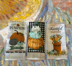 Juego de 3 calabazas de toallas de cocina de otoño agradecido 14x24 nuevo otoño - Imagen 1 de 1