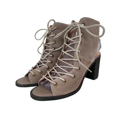 Botín al tobillo Jeffrey Campbell Free People con cordones punta abierta para mujer 7 gamuza cuero Foto 1 de 4