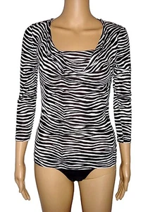 Michael Kors Top Blouse Sz P Black White Zebra Drape Neck 3/4 Sleeve NWT $69 - Picture 1 of 6