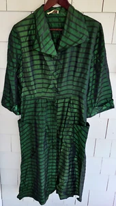 Vtg Women's DELRO Metallic Green DRESS, House w/ Black Stripes, Pockets 1950s - Picture 1 of 5