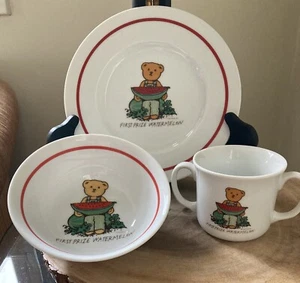 BIALOSKY Teddy Bear First Prize Watermelon Plate, Bowl, Double Handled Cup 1984 - Picture 1 of 9