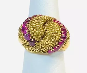 Anillo italiano de oro y rubí de oro amarillo de 18 quilates - Imagen 1 de 7
