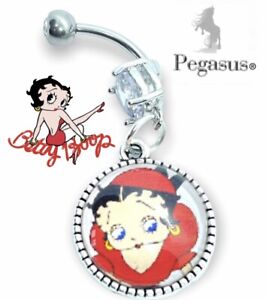 Unique Red Betty Boop Cabochon Glass dangle belly navel bar ring