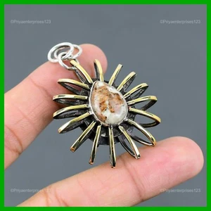 Pear Spessartine Garnet in Limestone Gemstone Pendant Jewelry Sterling Silver - Picture 1 of 6
