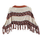 Intrigus Womens Large Poncho Fringe Biege Rust Rn135641 Pullover