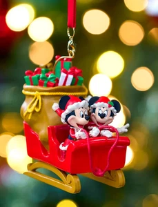 Disney Parks 2025  Santa Mickey and Minnie Mouse Sleigh Christmas Ornament - Picture 1 of 5