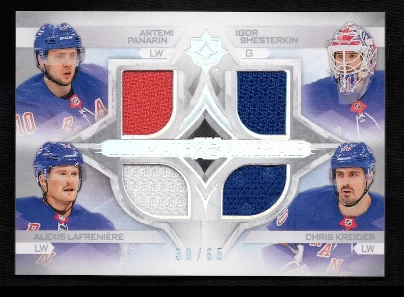 2023-24 Ultimate Collection Quad Jersey Panarin Shesterkin Lafreniere Kreider 65 - Image 1 of 1
