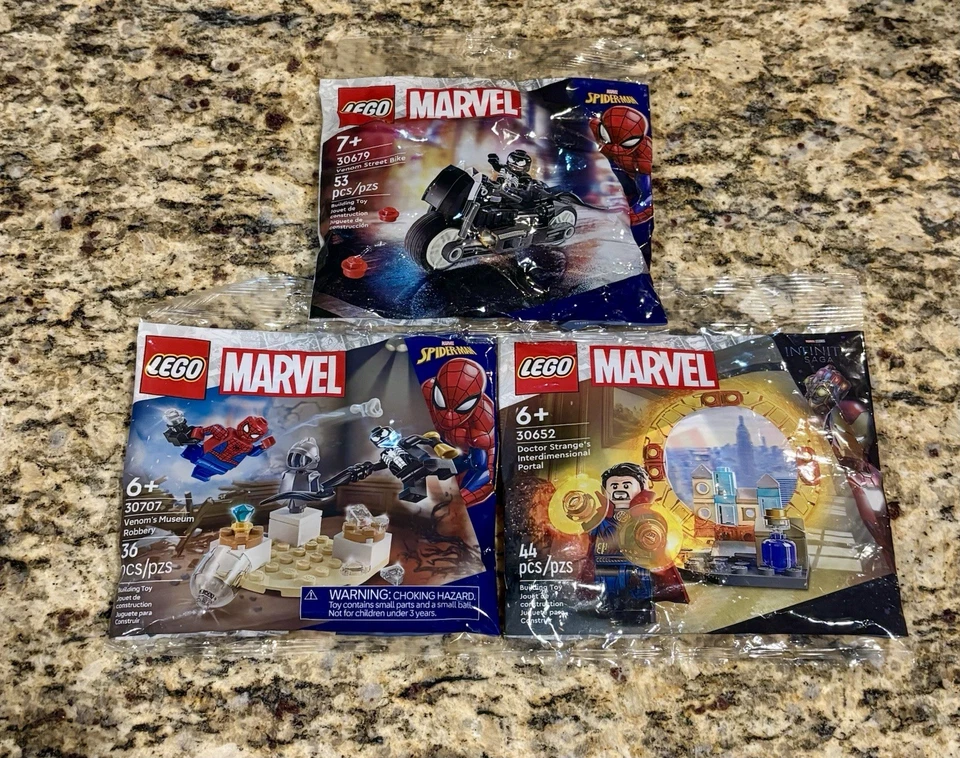 Tres LEGO MARVEL Doctor Strange Venom Set 30652 30679 30707 Polybag Lote Nuevo Foto 1 de 1