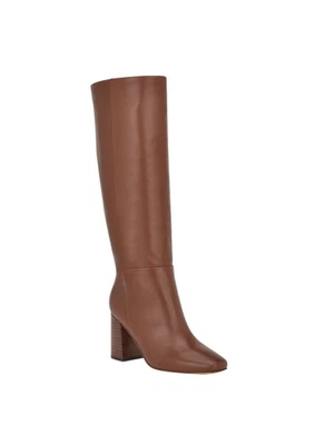 Botas de cuero CALVIN KLEIN para mujer marrón Arista punta almendra tacón ancho 9 M Foto 1 de 4