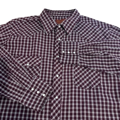 Camisa Rustler Colas Largas Cuadros Perla Broches de Presión Para Hombres 2XL Roja Yema Occidental Foto 1 de 4
