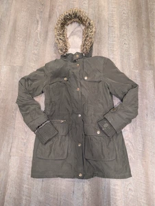 DKNY Parka Damen Gr. M, grün Kunstfellbesatz Anorak Full Zip - Bild 1 von 4