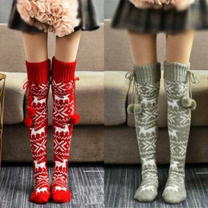 Women Knitted High Over Knee Socks Warm Winter Long Socks Christmas Stocking - Picture 1 of 16