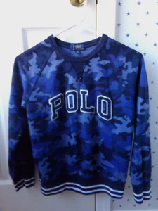 $80 Boys Polo Ralph Lauren POLO LOGO Blue CAMO Camouflage Sweatshirt Size 10-12 - Picture 1 of 24