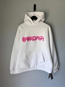 Balenciaga Slime Logo Hoodie - Size Small - White Pink - NEW - Picture 1 of 11