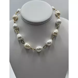 Collana Classica Lauren Ralph Lauren Bianco Crema Finto Vetro Perla Barocca - Foto 1 di 14