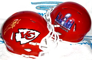 GEORGE KARLAFTIS FIRMATO KANSAS CITY CHIEFS SUPER BOWL 58 MINI CASCO J.S.A. Cert - Foto 1 di 6