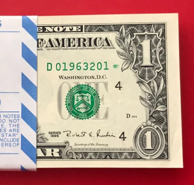 1995 STAR NOTE $1 Dollar Bill ( Cleveland “D” ) Uncirculated - Image 1 of 3