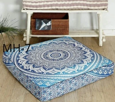 35" Indian Blue Ombre Mandala Square Floor Pillow Case Cushion Cover Dog Beds US - Image 1 of 2