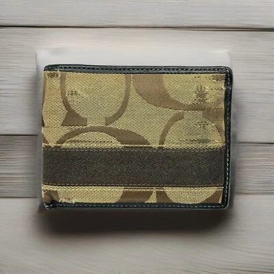 Cartera plegable marrón Coach para hombre porta tarjetas de diseñador con monograma de firma Foto 1 de 4