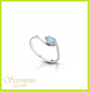 ANELLO IN ORO BIANCO 18K CON VERA ACQUAMARINA E DIAMANTI NATURALI CERTIFICATO - Bild 1 von 4