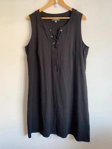 Autograph Cotton Dress Womens Plus Sz 18 Black Lace Up V-Neck Sleeveless A-Line - Picture 1 of 12