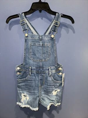 8 Med Girls Shorts Denim Bib Cat & Jack Girls Denim Overalls NWT Blue Distressed - Image 1 of 4