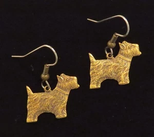 Scottish Terrier Earrings Brass or OMS Scotty Dogs I Love My Dog Lover - Picture 1 of 12