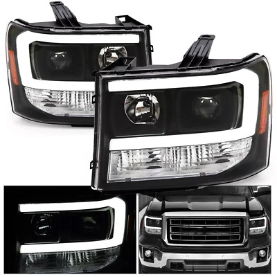 For GMC Sierra 1500 2500HD 3500HD 07-2013 14 Black LED DRL Projector Headlights - Image 1 of 4