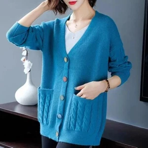 Sweater Cardigan Women Korean Knitted Coat Single Breasted knitwear Jacket Lady - Picture 1 of 10