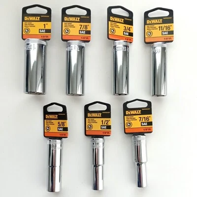 Dewalt DWMT889490SP 1/2" Drive Deep 7pc Socket Set 6pt. SAE 1" to 7/16" - Image 1 of 2