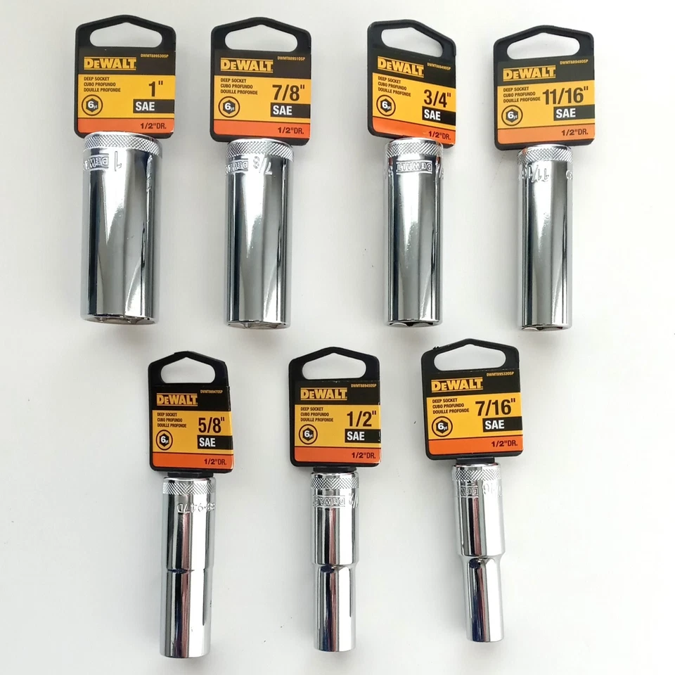 Dewalt DWMT889490SP 1/2" Drive Deep 7pc Socket Set 6pt. SAE 1" to 7/16" - Image 1 of 2