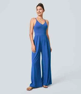 $45 HALARA "Breezeful" wide leg quick dry jumpsuit in nebulas blue M tall - Picture 1 of 5