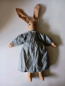 Sitting Stuffed Rabbit Teastained Rustic Fabric Farmhouse Handmade - Picture 1 of 3