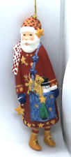 Lang & Wise 1998 Santa Blue Bag Check Hat Ornament bell by Ellen Stouffer ES16